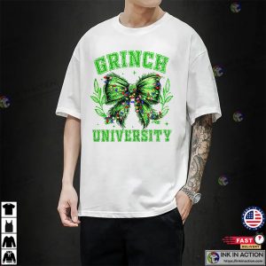 Grinch University Xmas Coquette Bow T shirt 1