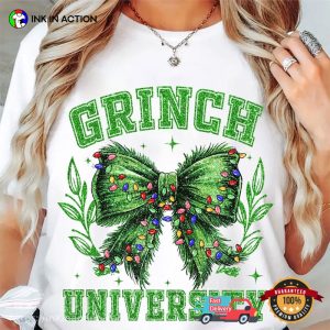 Grinch University Xmas Coquette Bow T shirt 3