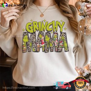 Grinchy Mama Leopard Grinch Christmas Shirts