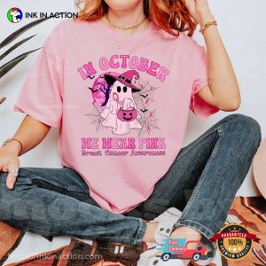 Halloween In October We Wear Pink Breast Cancer Awareness Comfort Colors T shirt 2