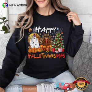 Happy Hallothanksmas Funny Autumn Event T shirt 2