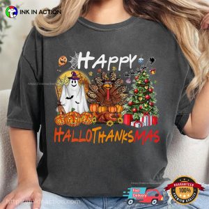 Happy Hallothanksmas Funny Autumn Event T shirt 3