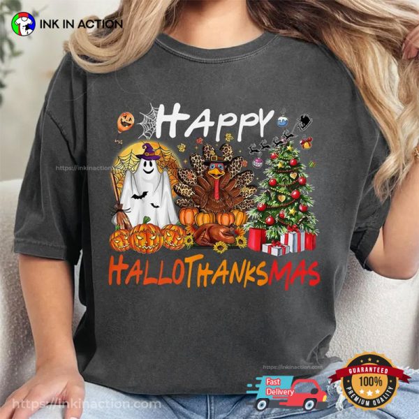 Happy Hallothanksmas Funny Autumn Event T-shirt