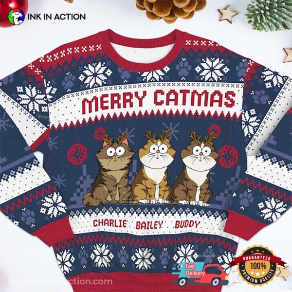 Merry Catmas Personalized Ugly Christmas Sweater No.2