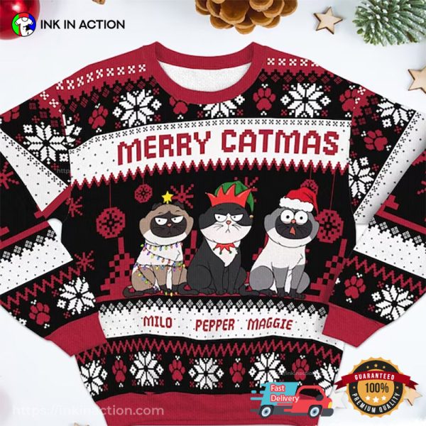 Merry Catmas Personalized Ugly Christmas Sweater No.3