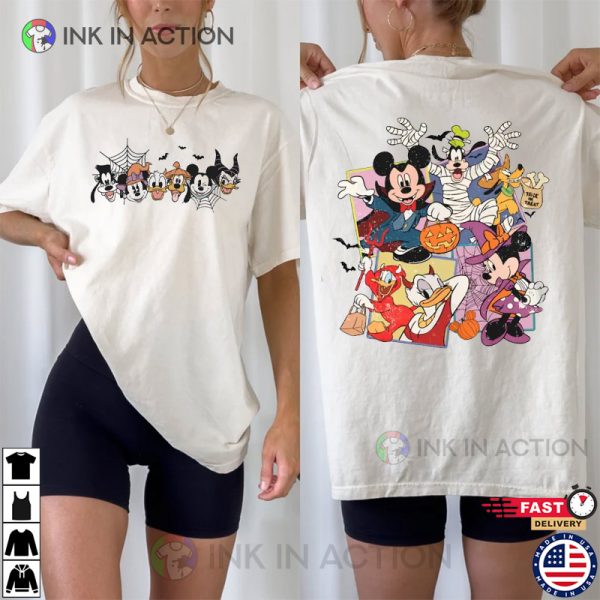 Mickey Minnie And Friends Halloween 90s 2 Sided T-shirt