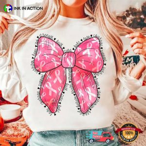 Pink Coquette Bow Ribbon Breast Cancer Awareness Tee 4