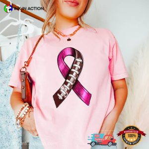 Pink Ribbon Football Breast Cancer Awareness Comfort Colors T-shirt 1