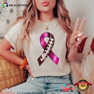 Pink Ribbon Football Breast Cancer Awareness Comfort Colors T shirt 2