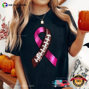 Pink Ribbon Football Breast Cancer Awareness Comfort Colors T shirt 3