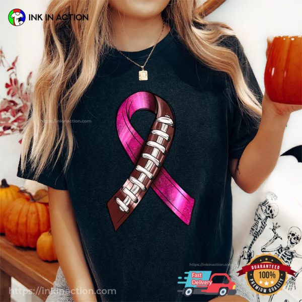 Pink Ribbon Football Breast Cancer Awareness Comfort Colors T-shirt