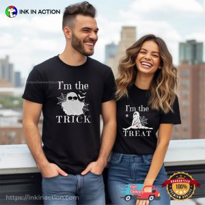 Trick And Treat Halloween Ghost Couple Matching T-shirt