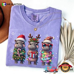 Baby Hippo Moo Deng Xmas Comfort Colors T shirt 2