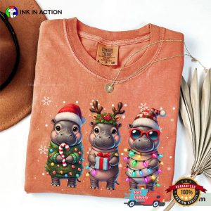 Baby Hippo Moo Deng Xmas Comfort Colors T shirt 3