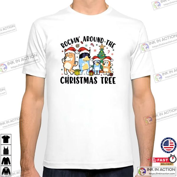 Bluey Dancing Around Christmas Tree Bluey Family Xmas T-shirt