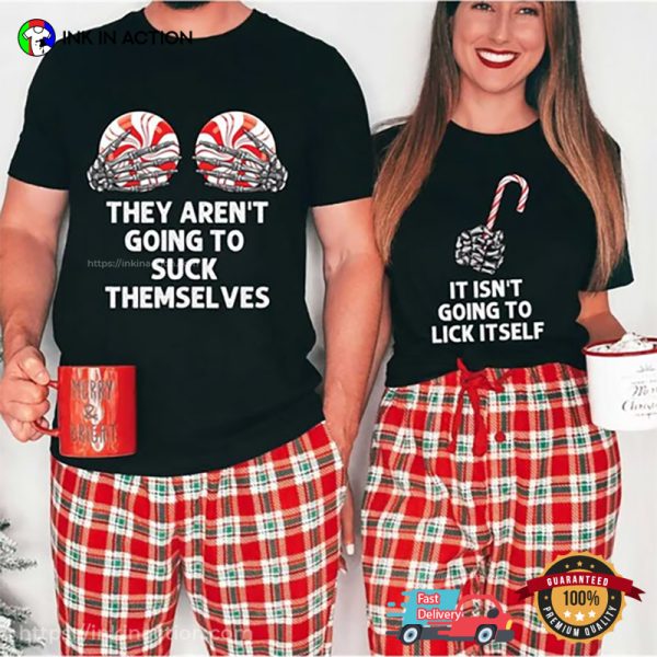 Candy Cane Christmas Adult Matching Couple T-shirt