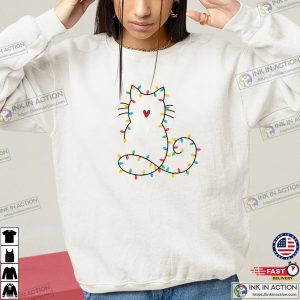 Cat Christmas Light Cute Xmas Tee