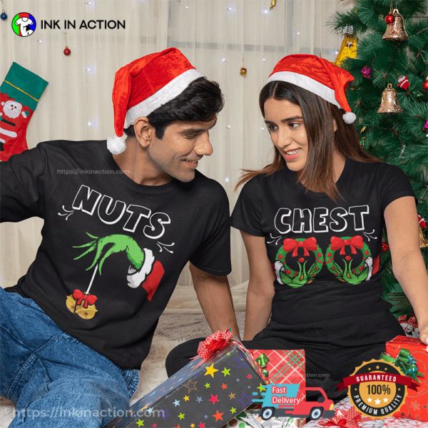 Chest Nuts Funny Couple Christmas Matching T-shirt