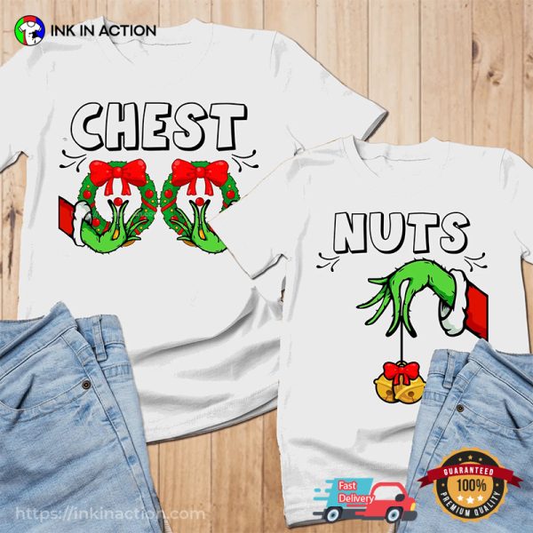 Chest Nuts Funny Couple Christmas Matching T-shirt