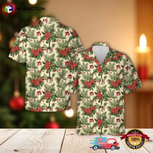 Christmas Holly Leaves And Berries Hawaiian Shirt