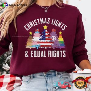 Christmas Lights And Equal Rights Colorful LGBTQ Flag Tree Sweatshirt 3