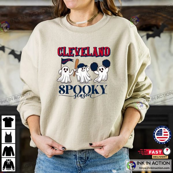 Cleveland Baseball Spooky Season Cute Ghost T-shirt