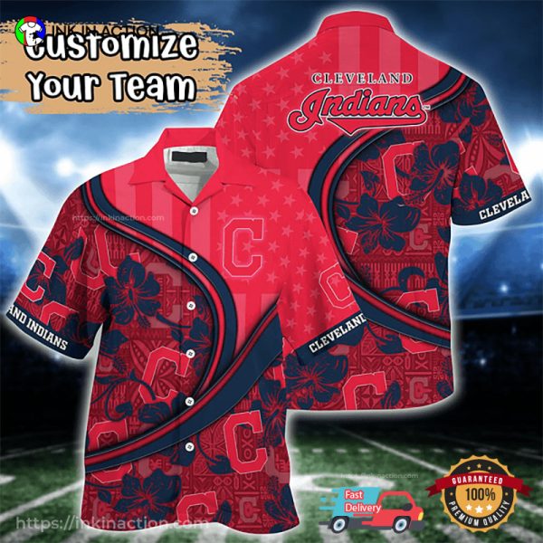 Cleveland Indians MLB Us Flag Red Hawaiian Shirt