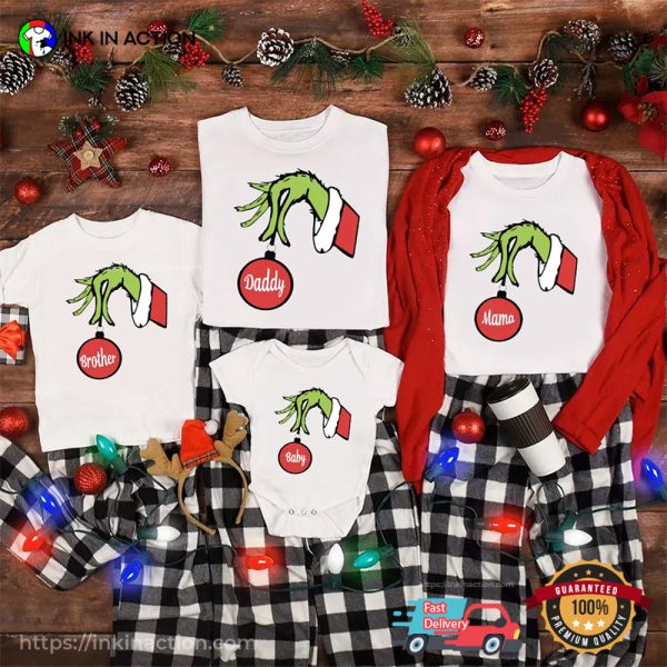 Custom Grinch Red Bulb Christmas Family Matching Shirt