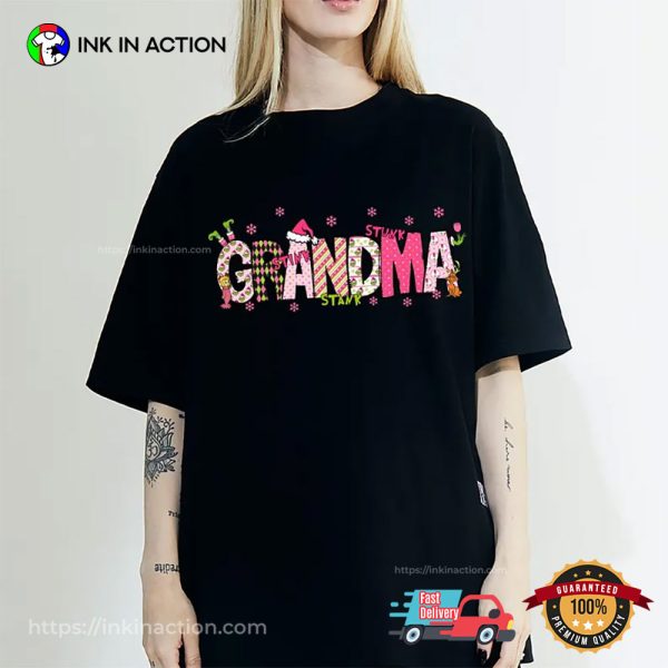 Custom Stank Grinch Grandma Shirt With Kids Name 2-Sided Shirt