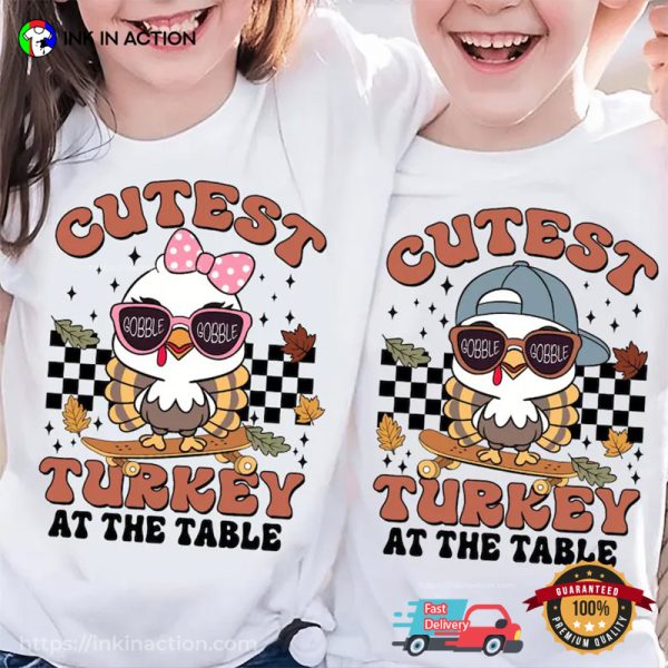 Cutest Turkey At The Table Coquette Bow Matching Shirt