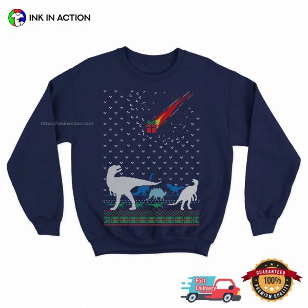 Dinosaur Extinction Ugly Christmas T-shirt