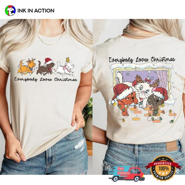 Everybody Loves Christmas Kittens Cartoon 2-Sided Shirt