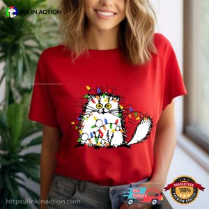 Funny Christmas Light Cat Meow Christmas Comfort Colors T-shirt