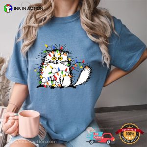 Funny Christmas Light Cat Meow Christmas Comfort Colors T shirt 4