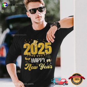 Golden 2025 Happy New Year Fireworks Party Shirt