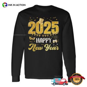 Golden 2025 Happy New Year Fireworks Party Shirt 3