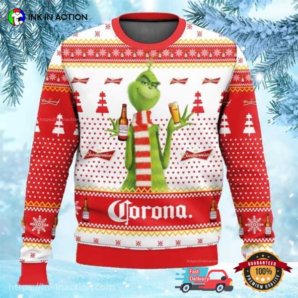 Grinch Budweiser And Corona Christmas Ugly Sweater