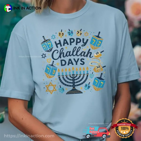 Happy Challah Days Menorah Candles Comfort Colors Tee