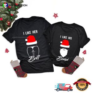 Her Butt And His Beard Couple Christmas Matching T-shirt