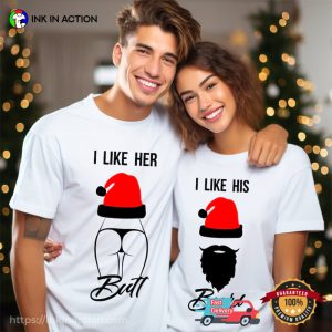 Her Butt And His Beard Couple Christmas Matching T shirt 2