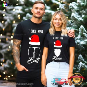 Her Butt And His Beard Couple Christmas Matching T shirt 3