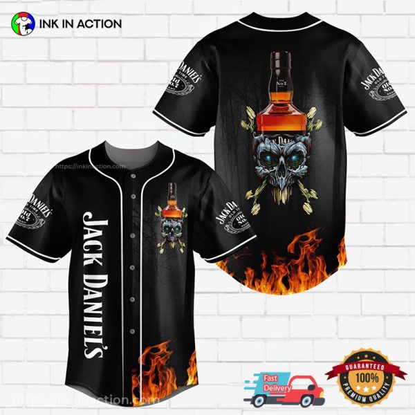 Jack Daniels Flowery Skull Fire Baseball Jersey