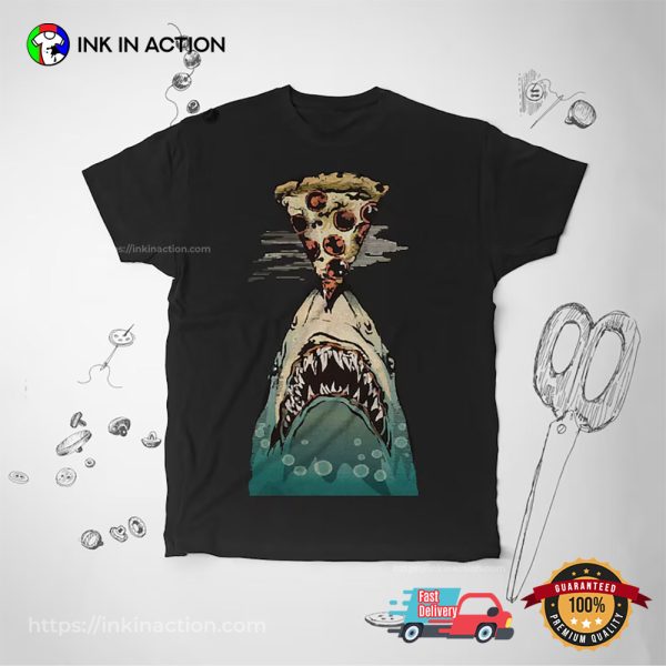 Jaws Illutstration Shark Coming For Pizza Graphic Shirt