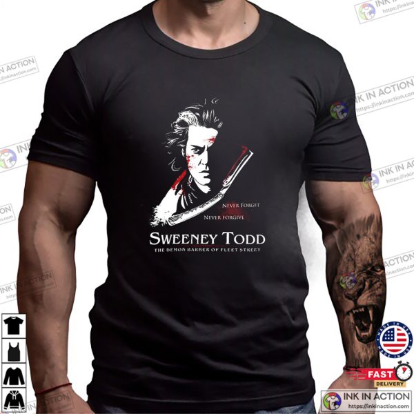 Johnny Depp Sweeney Todd Never Forget Never Forgive T-shirt