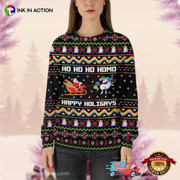 LGBT Unicorn Happy Holigays Funny Holiday Ugly Sweater