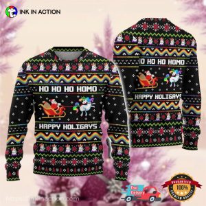 LGBT Unicorn Happy Holigays Funny Holiday Ugly Sweater 3