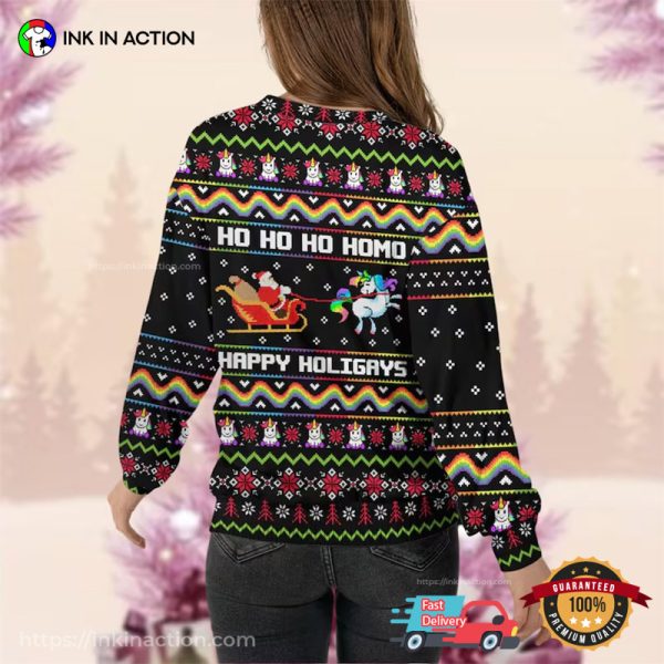 LGBT Unicorn Happy Holigays Funny Holiday Ugly Sweater