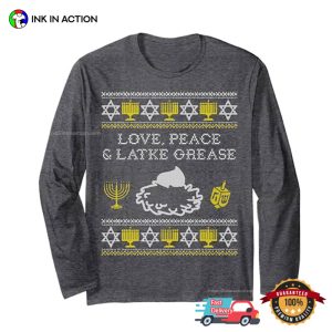 Love Peace And Latke Grease Ugly hanukkah presents T shirt 2