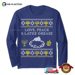 Love Peace And Latke Grease Ugly hanukkah presents T shirt 3