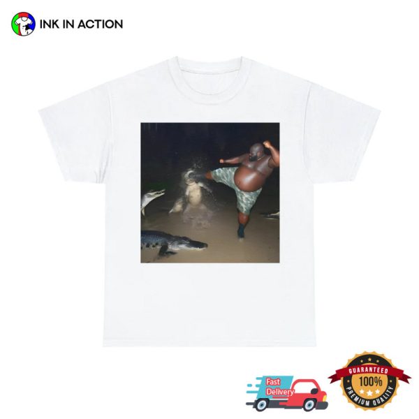 Man Kick Alligator Funny Meme T-shirts